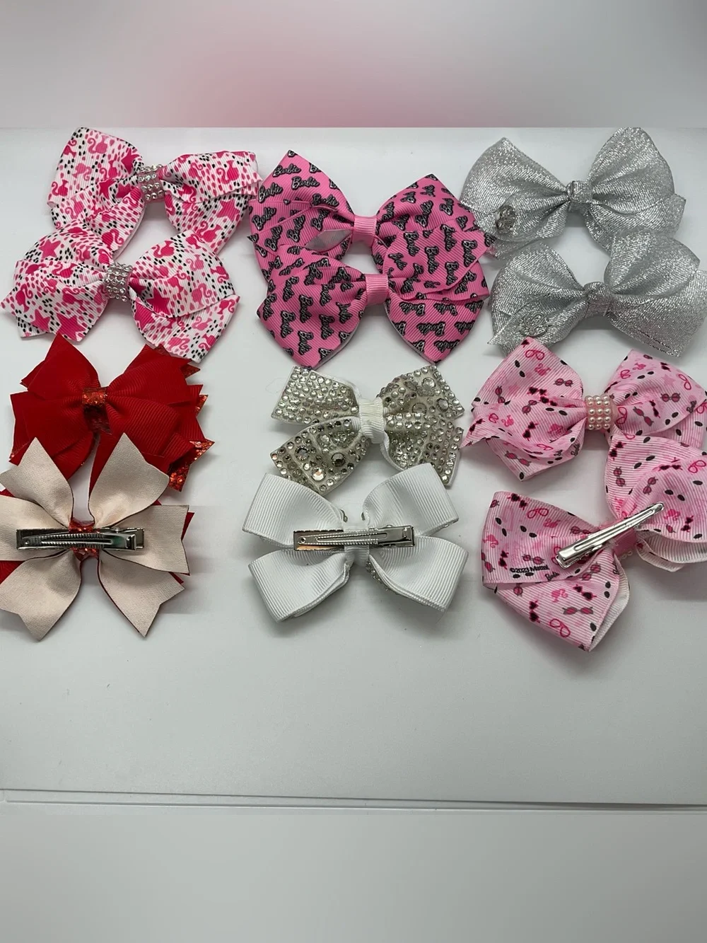 Girls' Sparkle & Pattern Hair Bow Bundle 10 pair Barbie Cheerleading Dance